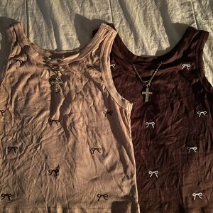 Set of Two Ribbed Tank Tops with Bow Accents
